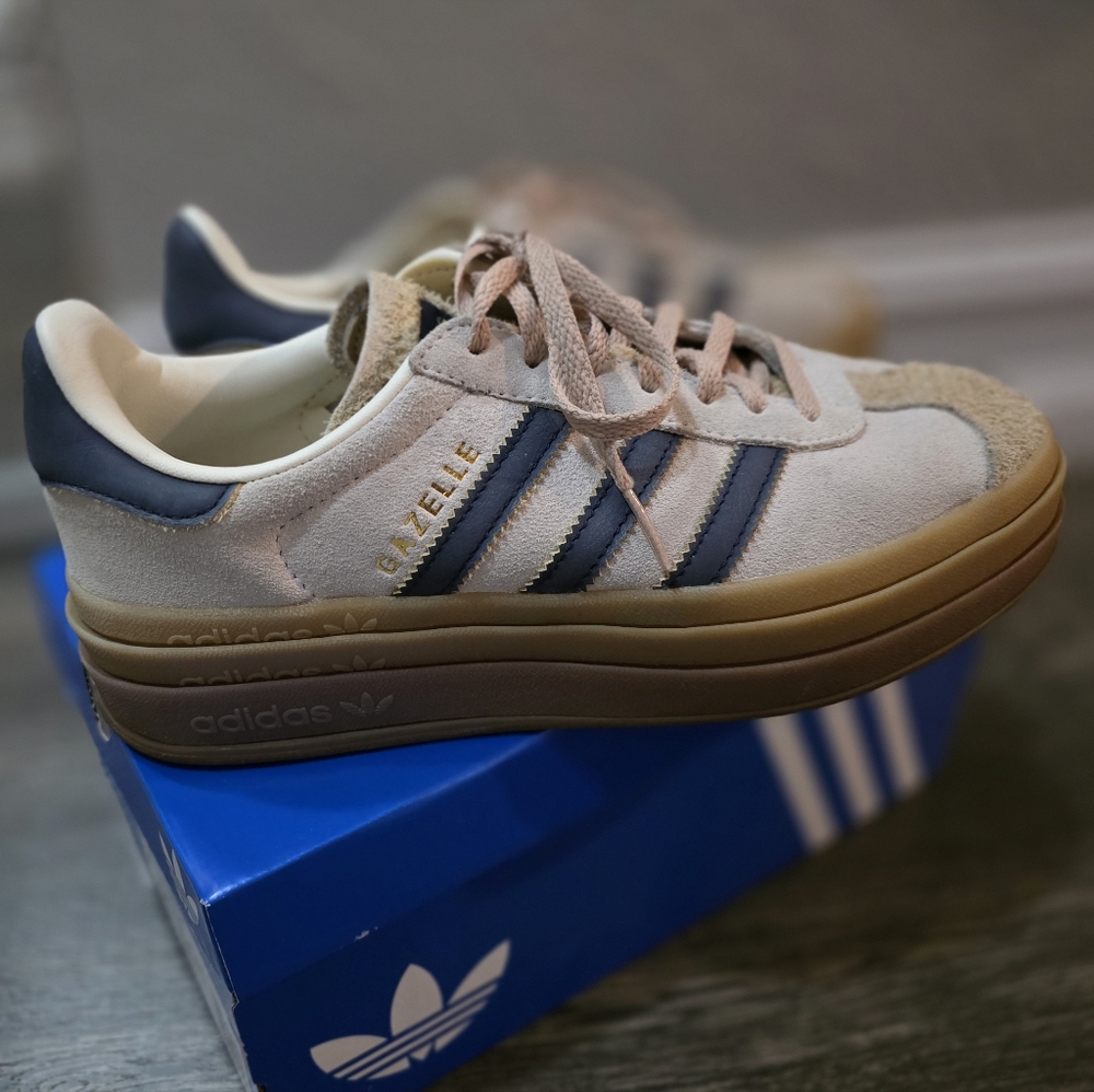 Adidas Gazelle Women's Bold Platform Sneaker In Cream And Blue